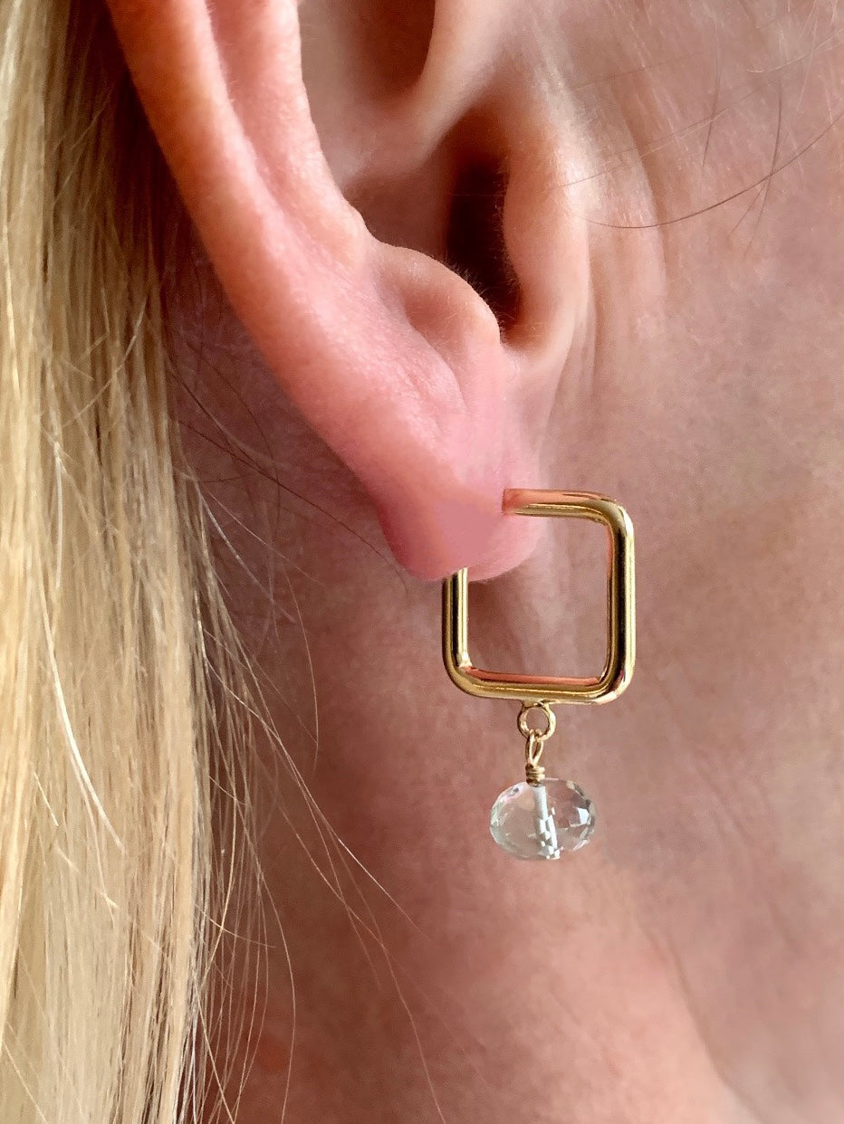 Green Amethyst Square Hoops