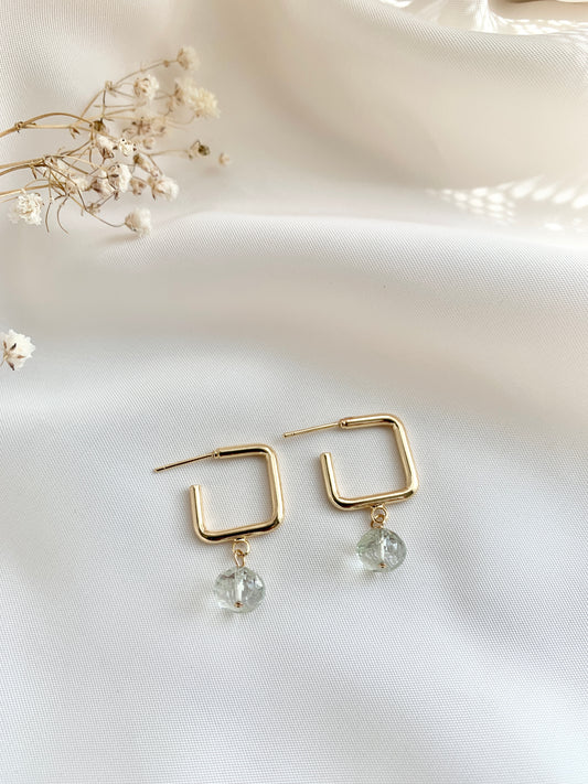 Green Amethyst Square Hoops