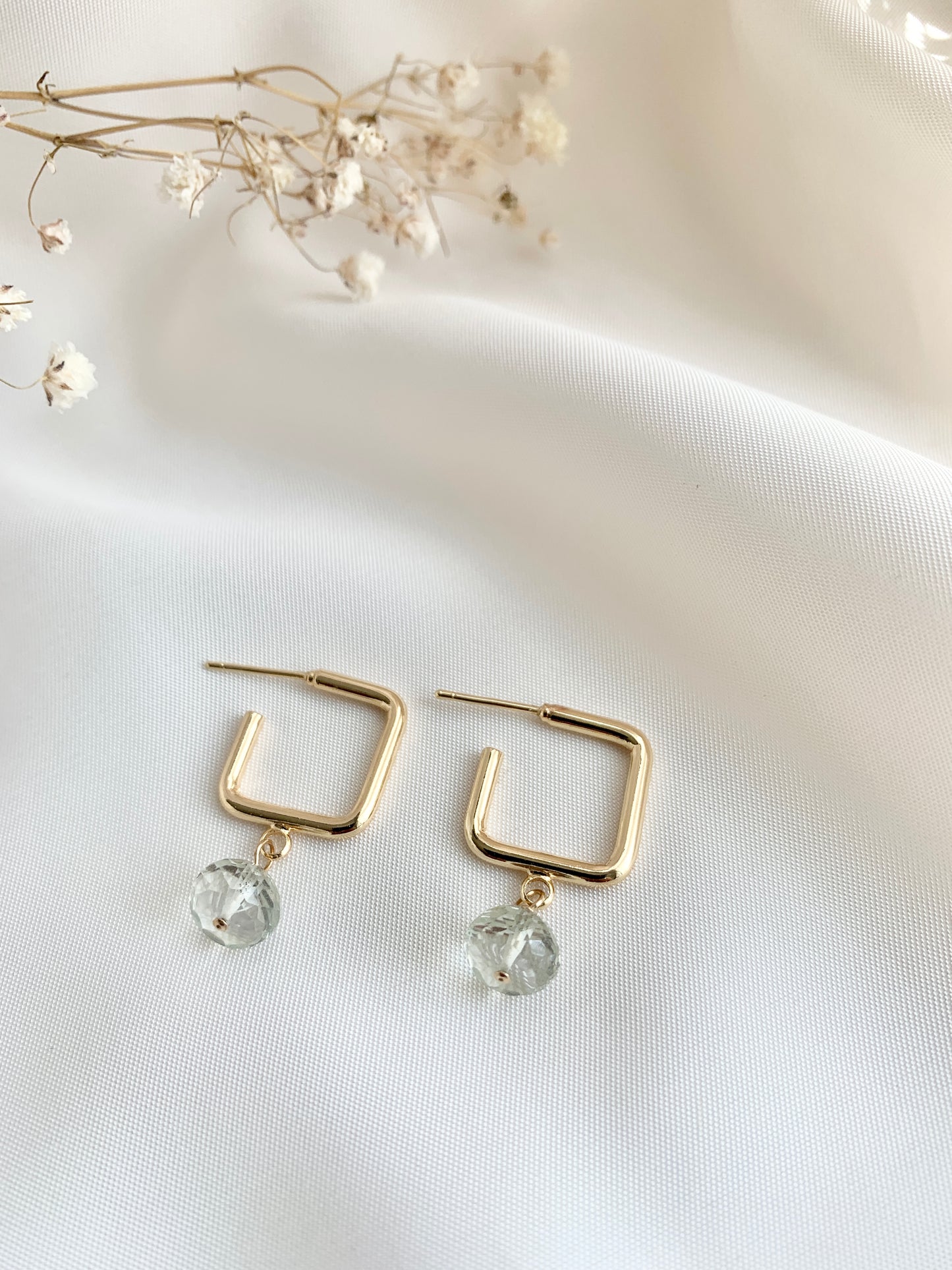 Green Amethyst Square Hoops