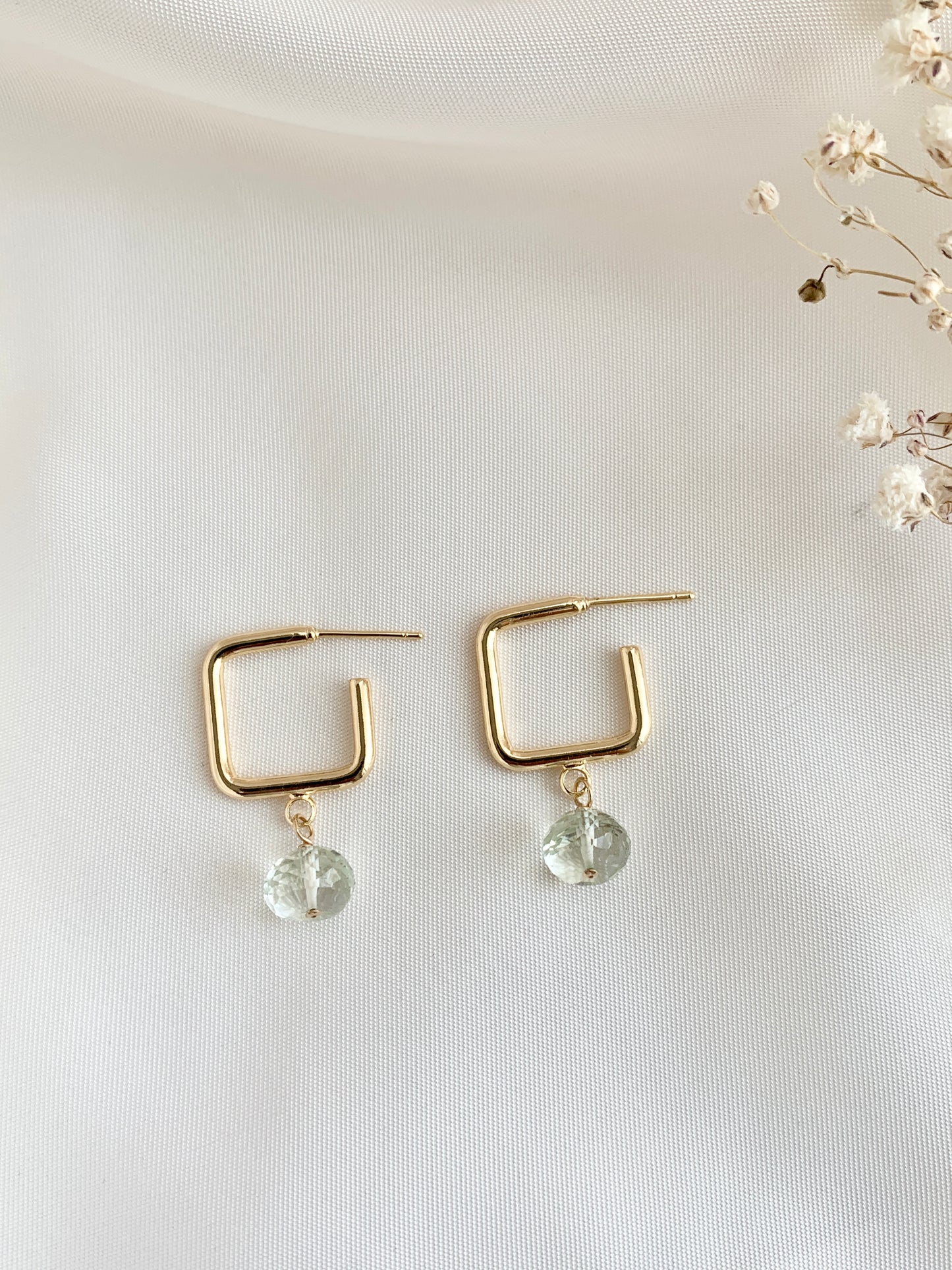 Green Amethyst Square Hoops
