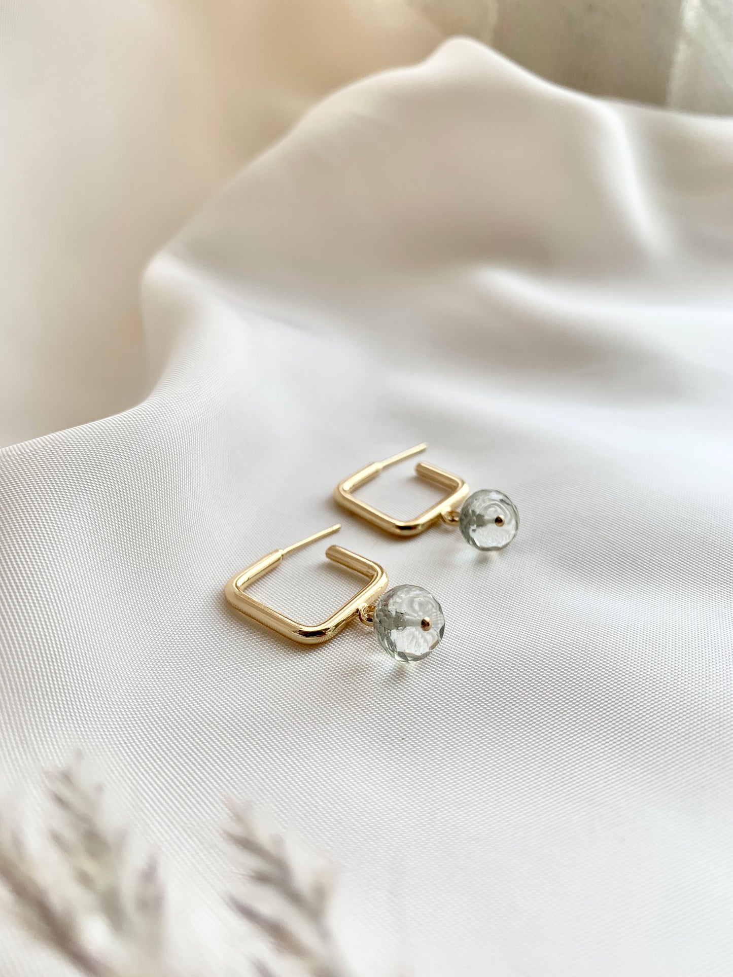 Green Amethyst Square Hoops