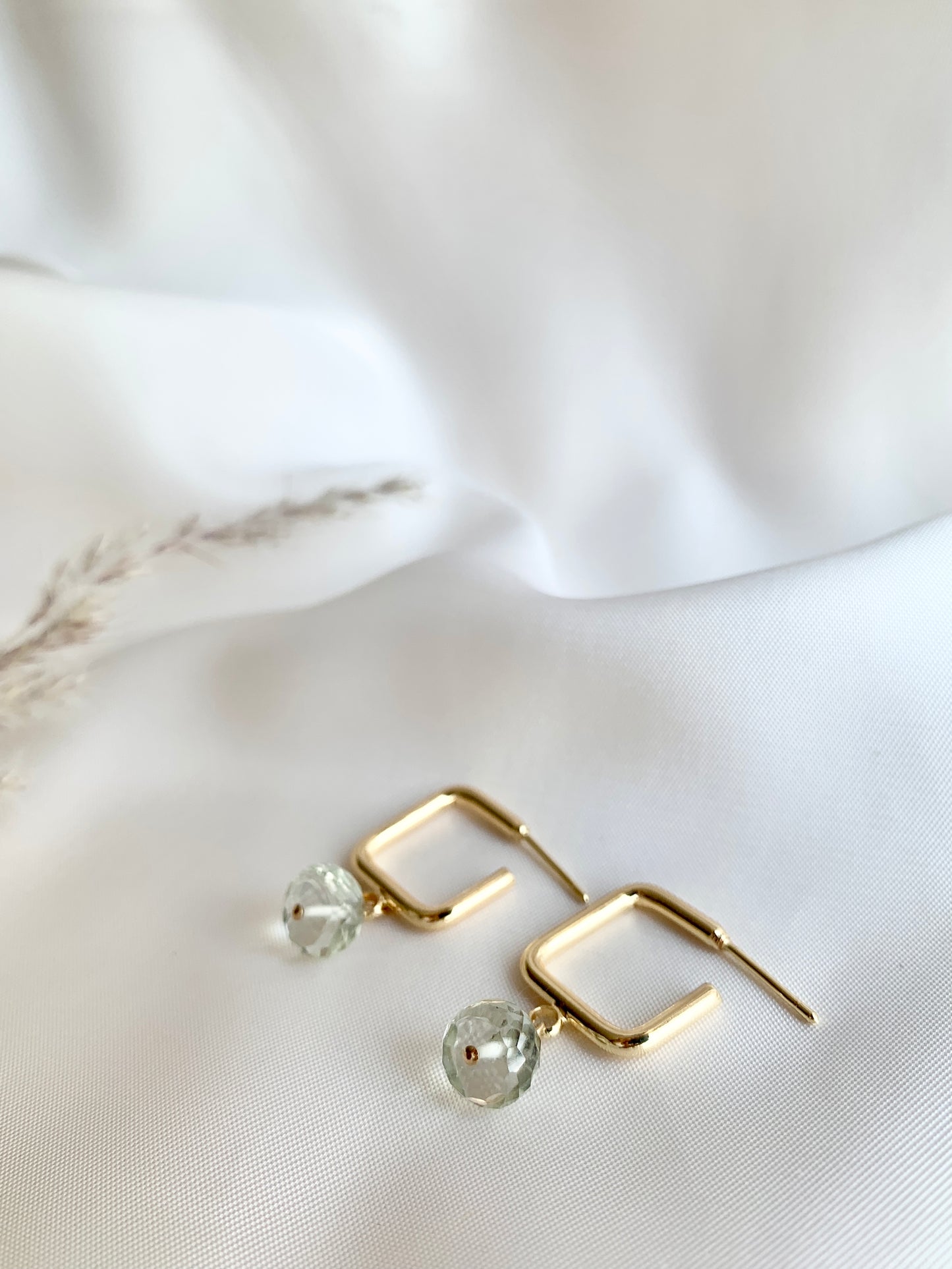 Green Amethyst Square Hoops