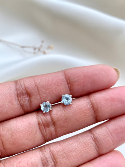 Round Aquamarine Studs