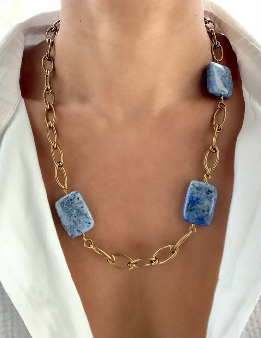 Asymmetrische Messingkette mit Dumortierit