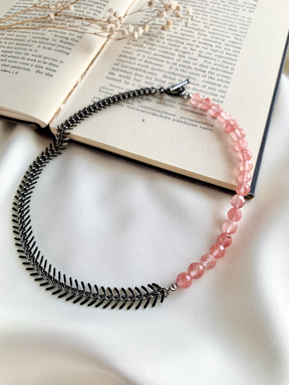 Pink Quartz Asymmetric Necklace