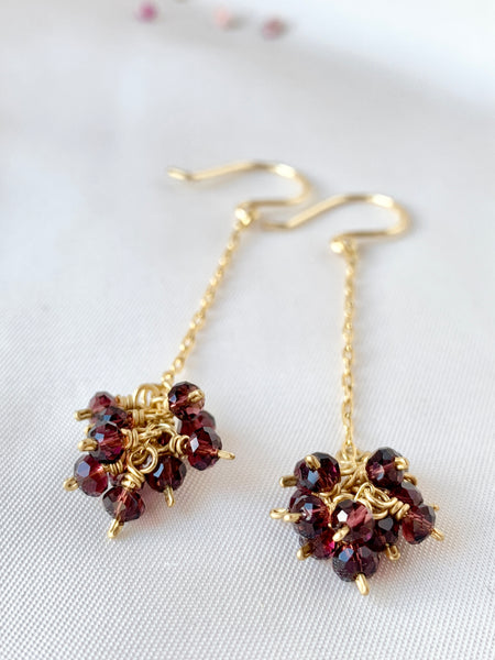 Plum Crystals Long Drop Earrings