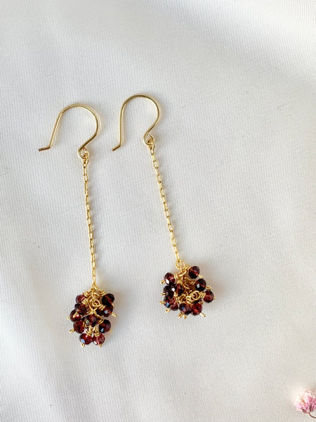 Plum Crystals Long Drop Earrings