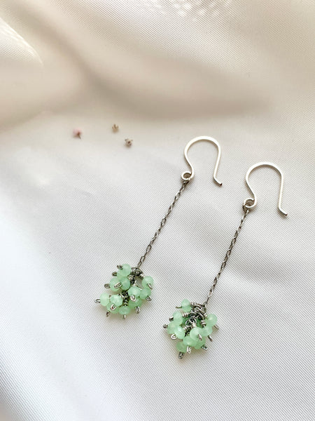 Light Green Crystal Cluster Chain Long Drop Earrings