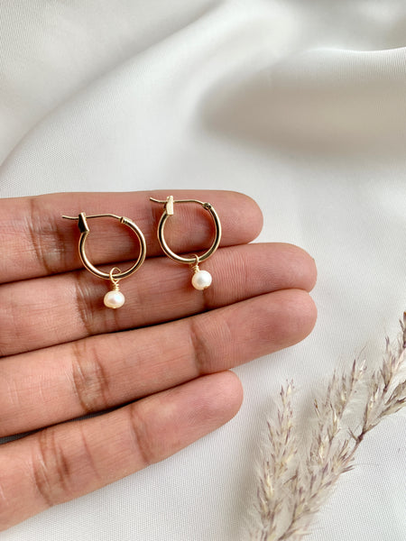 Small Hoops with Removable Freshwater Pearl