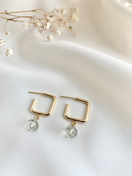 Square Hoops with Green Amethyst