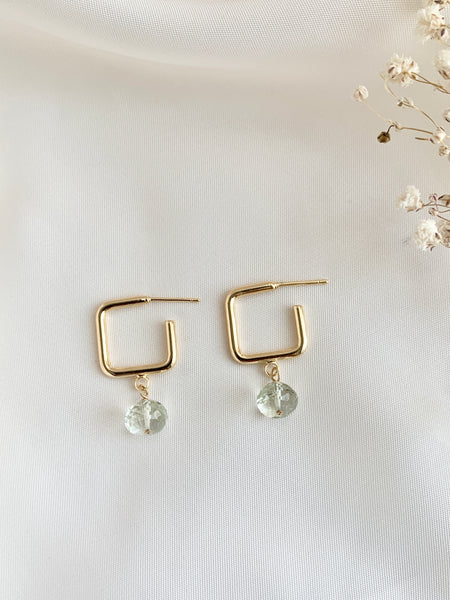 Square Hoops with Green Amethyst