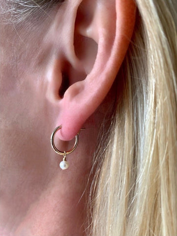 Small Hoops with Removable Freshwater Pearl